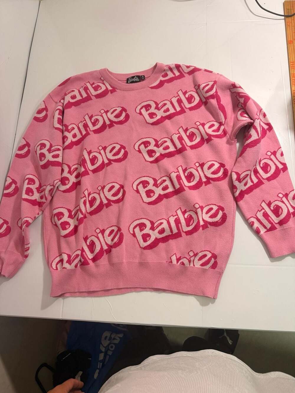 Barbie Pink Logo Sweater Women's XL Crew Neck Knit Sweater